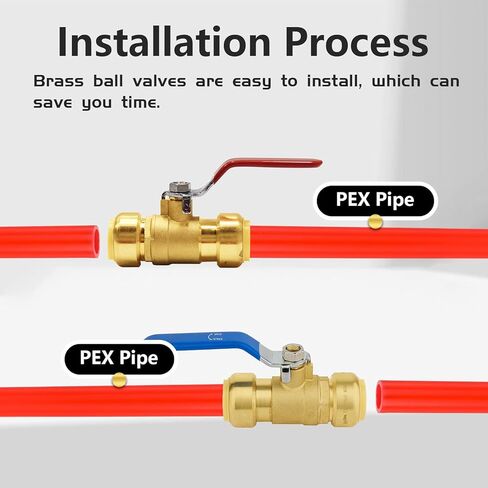2-Pack Foskan 1/2" صمام كروي بمنفذ كامل مع مشبك فصل، صمام إغلاق نحاسي للدفع للتوصيل لتطبيق الماء الساخن والبارد (أزرق وأحمر) in Kuwait