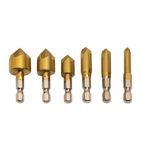 6pcs/Set Flute Chamfer Countersink Round 1/4" Hex Shank HSS 90 Degree Wood Chamfering Cutter 6mm-19mm Countersink Drill Bit in Saudi Arabia