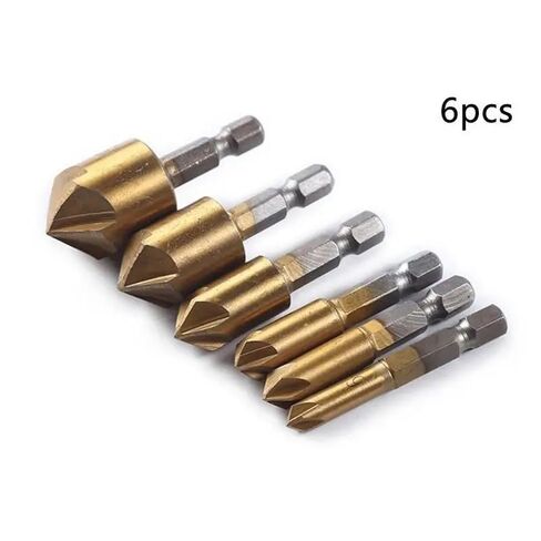 6pcs/Set Flute Chamfer Countersink Round 1/4" Hex Shank HSS 90 Degree Wood Chamfering Cutter 6mm-19mm Countersink Drill Bit in Saudi Arabia