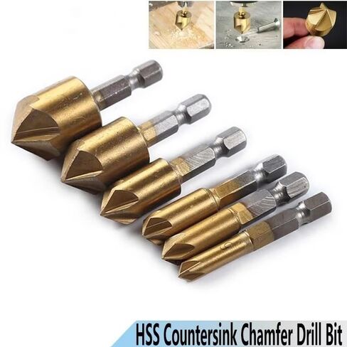 6pcs/Set Flute Chamfer Countersink Round 1/4" Hex Shank HSS 90 Degree Wood Chamfering Cutter 6mm-19mm Countersink Drill Bit in Saudi Arabia
