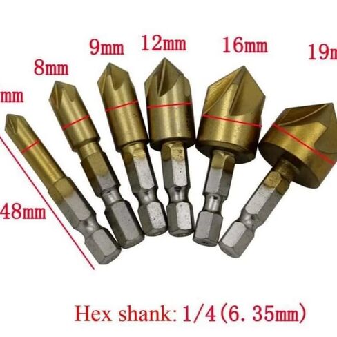 6pcs/Set Flute Chamfer Countersink Round 1/4" Hex Shank HSS 90 Degree Wood Chamfering Cutter 6mm-19mm Countersink Drill Bit in Saudi Arabia
