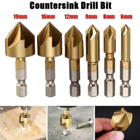 6pcs/Set Flute Chamfer Countersink Round 1/4" Hex Shank HSS 90 Degree Wood Chamfering Cutter 6mm-19mm Countersink Drill Bit in Saudi Arabia