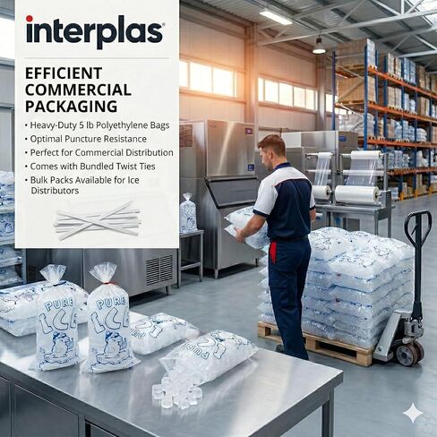 (1000 قطعة) أكياس ثلج بوزن 5 رطل مع أربطة ملتوية - أكياس ثلج تجارية كبيرة لآلات الثلج ومحطات الوقود والتجزئة - من Interplas (5 رطل) in Kuwait