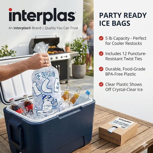 (1000 قطعة) أكياس ثلج بوزن 5 رطل مع أربطة ملتوية - أكياس ثلج تجارية كبيرة لآلات الثلج ومحطات الوقود والتجزئة - من Interplas (5 رطل) in Kuwait