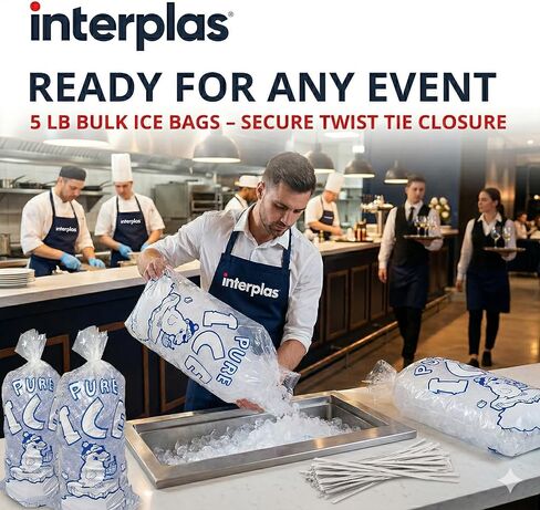 (1000 قطعة) أكياس ثلج بوزن 5 رطل مع أربطة ملتوية - أكياس ثلج تجارية كبيرة لآلات الثلج ومحطات الوقود والتجزئة - من Interplas (5 رطل) in Kuwait