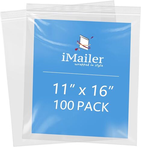 iMailer- 11" x 16" 100 Pack- 2 Mil Resealable Zip Bags- Clear Plastic Bags with Zip Top Lock for Storage, Organizing, Crafts, Travel in Saudi Arabia