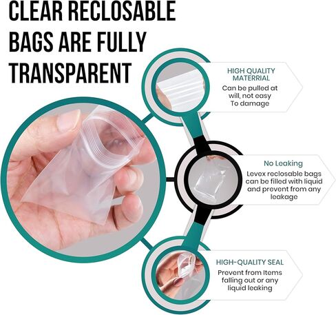 Levex - 4" x 6" (100 Count) 2 Mil Clear Reclosable Zip Plastic Poly Bags with Resealable Lock Seal Zipper for Travel, Storage, Packaging & Shipping in Kuwait