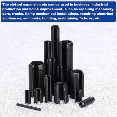 MECCANIXITY 25Pcs Slotted Split Roll Pins 3/10 Inch(8mm) Dia. 2 Inch(50mm) Length 65Mn Steel Spring Tension Expansion Dowels for Secure Fastening, Black in Kuwait
