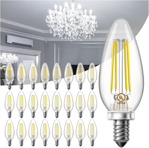 DAYBETTER E12 Candelabra Bulbs 40W Equivalent, Dimmable Chandelier Light Bulbs, 4.5W 500LM Candle Bulbs 2700K Warm White, B11 LED Filament Vintage Light Bulbs for Chandelier Ceiling Fan, 12 Pack in Saudi Arabia