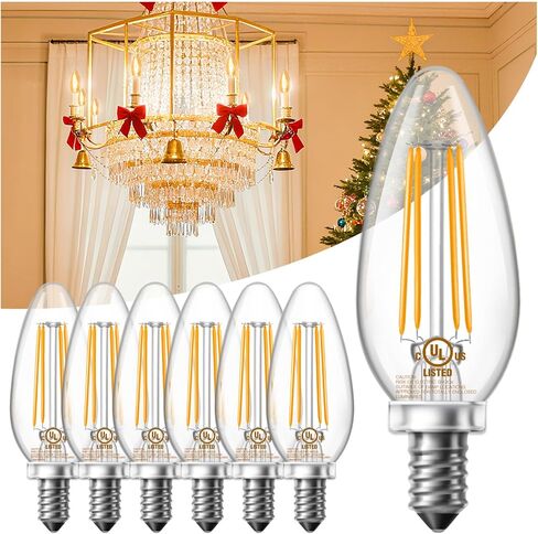 DAYBETTER E12 Candelabra Bulbs 40W Equivalent, Dimmable Chandelier Light Bulbs, 4.5W 500LM Candle Bulbs 2700K Warm White, B11 LED Filament Vintage Light Bulbs for Chandelier Ceiling Fan, 12 Pack in Saudi Arabia