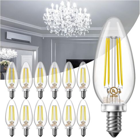 DAYBETTER E12 Candelabra Bulbs 40W Equivalent, Dimmable Chandelier Light Bulbs, 4.5W 500LM Candle Bulbs 2700K Warm White, B11 LED Filament Vintage Light Bulbs for Chandelier Ceiling Fan, 12 Pack in Saudi Arabia