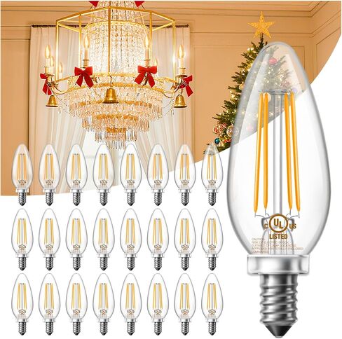 DAYBETTER E12 Candelabra Bulbs 40W Equivalent, Dimmable Chandelier Light Bulbs, 4.5W 500LM Candle Bulbs 2700K Warm White, B11 LED Filament Vintage Light Bulbs for Chandelier Ceiling Fan, 12 Pack in Saudi Arabia