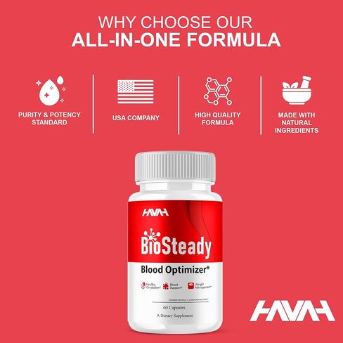 Havah BioSteady Blood Optimizer Advanced Daily Multivitamin Health Support and Natural Wellness Supplement Formula, Bio Steady Premium Health and Wellness Support Formula (1 Pack - 60 Capsules) in Kuwait
