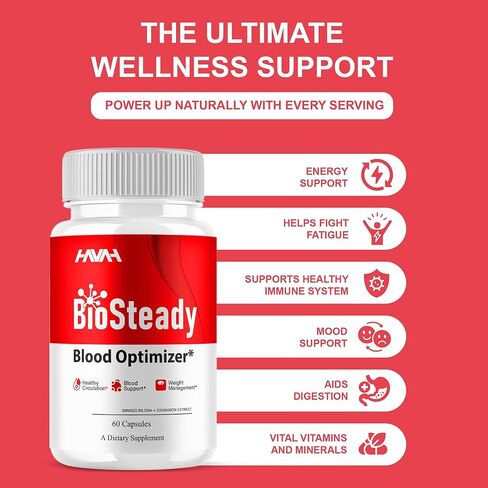 Havah BioSteady Blood Optimizer Advanced Daily Multivitamin Health Support and Natural Wellness Supplement Formula, Bio Steady Premium Health and Wellness Support Formula (1 Pack - 60 Capsules) in Kuwait