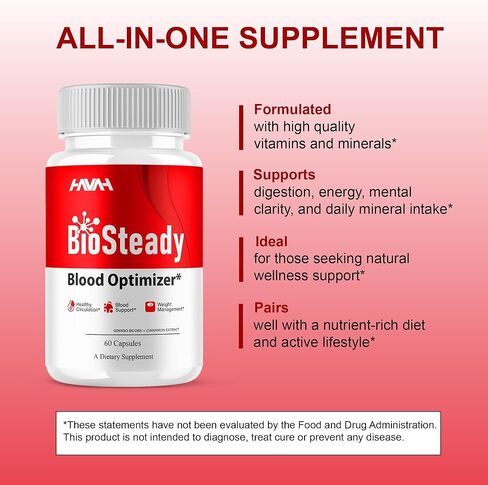 Havah BioSteady Blood Optimizer Advanced Daily Multivitamin Health Support and Natural Wellness Supplement Formula, Bio Steady Premium Health and Wellness Support Formula (1 Pack - 60 Capsules) in Kuwait