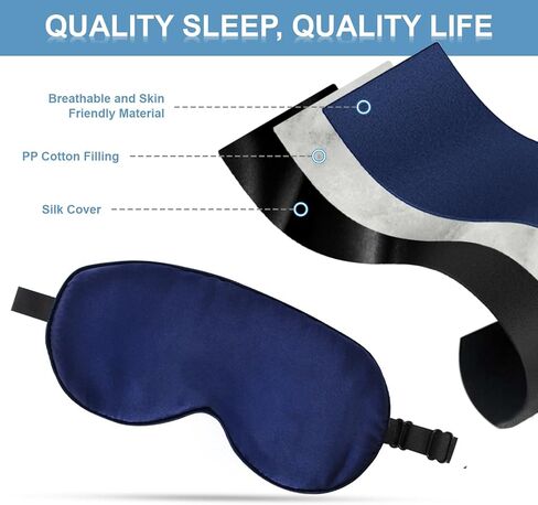 قناع العين من حرير التوت 100% من تي فن للنوم، قناع نوم معتم للرجال والنساء، قناع عين ناعم للنوم مع حزام قابل للتعديل، غطاء عين معصوب العينين للسفر/النوم الليلي، أزرق داكن in Kuwait