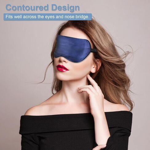 قناع العين من حرير التوت 100% من تي فن للنوم، قناع نوم معتم للرجال والنساء، قناع عين ناعم للنوم مع حزام قابل للتعديل، غطاء عين معصوب العينين للسفر/النوم الليلي، أزرق داكن in Kuwait