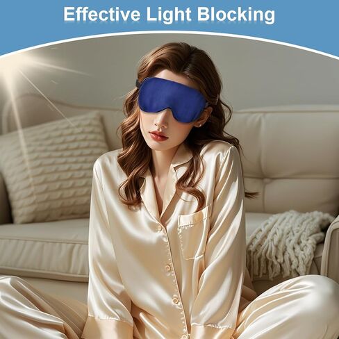قناع العين من حرير التوت 100% من تي فن للنوم، قناع نوم معتم للرجال والنساء، قناع عين ناعم للنوم مع حزام قابل للتعديل، غطاء عين معصوب العينين للسفر/النوم الليلي، أزرق داكن in Kuwait