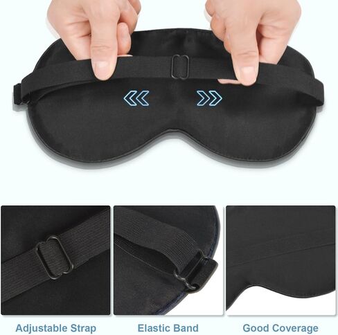قناع العين من حرير التوت 100% من تي فن للنوم، قناع نوم معتم للرجال والنساء، قناع عين ناعم للنوم مع حزام قابل للتعديل، غطاء عين معصوب العينين للسفر/النوم الليلي، أزرق داكن in Kuwait