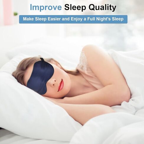 قناع العين من حرير التوت 100% من تي فن للنوم، قناع نوم معتم للرجال والنساء، قناع عين ناعم للنوم مع حزام قابل للتعديل، غطاء عين معصوب العينين للسفر/النوم الليلي، أزرق داكن in Kuwait