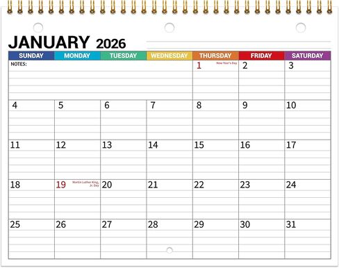 2026 Calendar, 2026 Wall Calendar 12 Month, 8.5" x 11", Jan 2026 - Dec 2026, 3-Hole Punched Binder Calendar, Memoranda Lined Pages with Thick Paper, Spiral Binding, Holidays, Moon Phases, Blue in Saudi Arabia