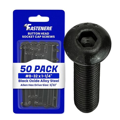 براغي غطاء مقبس رأس زر Fastenere - 8-32 × 1-1/4 بوصة (50 قطعة) من سبائك الصلب، ملولبة بالكامل، لمسة نهائية من أكسيد أسود ناعم، مقاومة للتآكل، خيط الآلة، سهلة التركيب مع محرك Allen Hex in Saudi Arabia