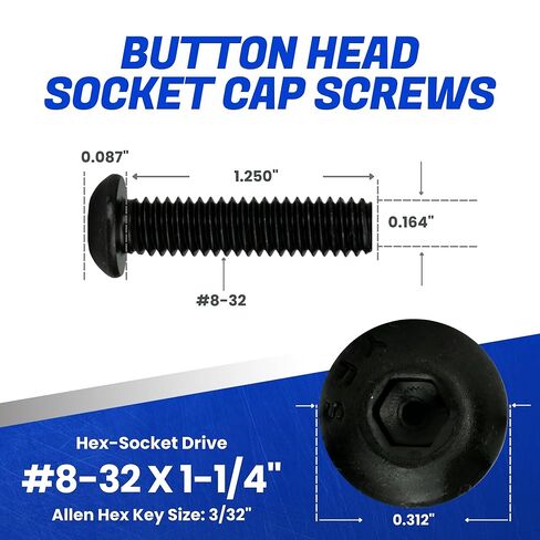 براغي غطاء مقبس رأس زر Fastenere - 8-32 × 1-1/4 بوصة (50 قطعة) من سبائك الصلب، ملولبة بالكامل، لمسة نهائية من أكسيد أسود ناعم، مقاومة للتآكل، خيط الآلة، سهلة التركيب مع محرك Allen Hex in Saudi Arabia