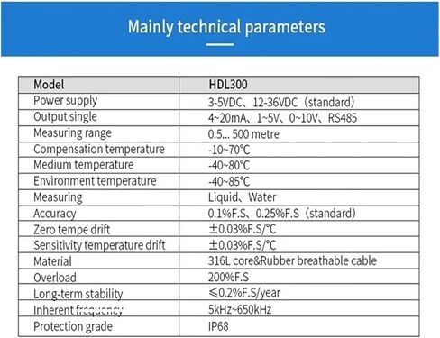 HDL300 20m جهاز إرسال مستشعر المستوى الغاطس 4-20ma RS485 0.5-4.5v الإخراج (20M 0.5-4.5V) in Kuwait