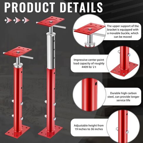 Yaocom 2 Pcs Adjustable Jack Post, 19"-36" Height Range, Basement Floor House Screw Jacks for Lifting Joist Beam Brace for Cellar Ceiling, Center Point Load Capacity 11023 Lbs, Red in Saudi Arabia
