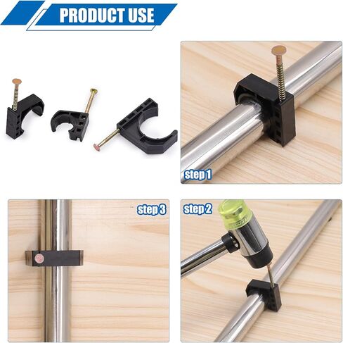 Taiss 60 قطعة خطاف على شكل حرف J مع مسمار 3 مقاسات 1/2" 3/4" 1"، مشابك pex سوداء للأنابيب in Kuwait