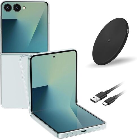 Samsung Galaxy Z Flip7 Cell Phone, 512GB Unlocked Android Phone, AI Foldable Smartphone with FlexCam, 6.9" AMOLED, Triple Camera, International Model 2025, Jet Black, Bundle Clear Phone Case in Saudi Arabia