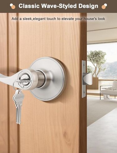 Gobrico Satin Nickel 2 حزمة من أذرع مقبض الباب على شكل موجة/قطرة على شكل مفتاح، ومقابض بقفل ونفس المفتاح لباب المدخل الخارجي in Kuwait