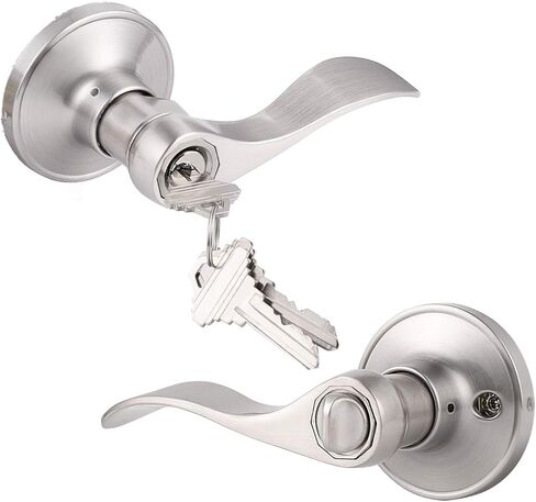 Gobrico Satin Nickel 2 حزمة من أذرع مقبض الباب على شكل موجة/قطرة على شكل مفتاح، ومقابض بقفل ونفس المفتاح لباب المدخل الخارجي in Kuwait