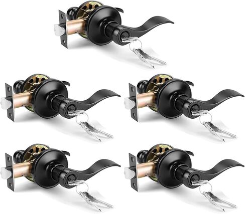Gobrico Satin Nickel 2 حزمة من أذرع مقبض الباب على شكل موجة/قطرة على شكل مفتاح، ومقابض بقفل ونفس المفتاح لباب المدخل الخارجي in Kuwait