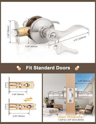 Gobrico Satin Nickel 2 حزمة من أذرع مقبض الباب على شكل موجة/قطرة على شكل مفتاح، ومقابض بقفل ونفس المفتاح لباب المدخل الخارجي in Kuwait