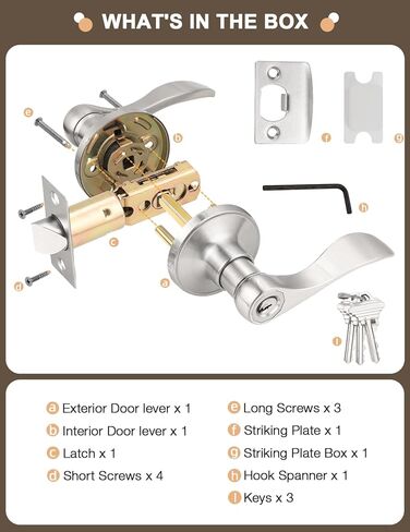 Gobrico Satin Nickel 2 حزمة من أذرع مقبض الباب على شكل موجة/قطرة على شكل مفتاح، ومقابض بقفل ونفس المفتاح لباب المدخل الخارجي in Kuwait