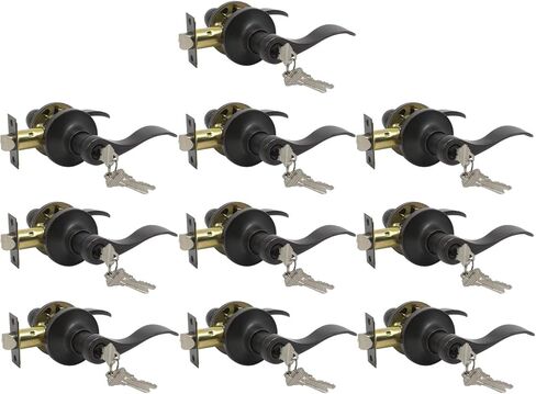 Gobrico Satin Nickel 2 حزمة من أذرع مقبض الباب على شكل موجة/قطرة على شكل مفتاح، ومقابض بقفل ونفس المفتاح لباب المدخل الخارجي in Kuwait