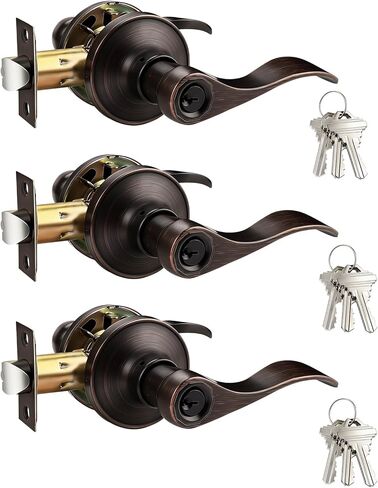 Gobrico Satin Nickel 2 حزمة من أذرع مقبض الباب على شكل موجة/قطرة على شكل مفتاح، ومقابض بقفل ونفس المفتاح لباب المدخل الخارجي in Kuwait