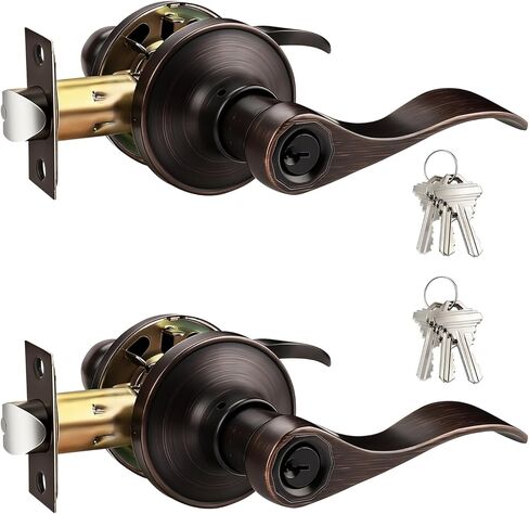 Gobrico Satin Nickel 2 حزمة من أذرع مقبض الباب على شكل موجة/قطرة على شكل مفتاح، ومقابض بقفل ونفس المفتاح لباب المدخل الخارجي in Kuwait