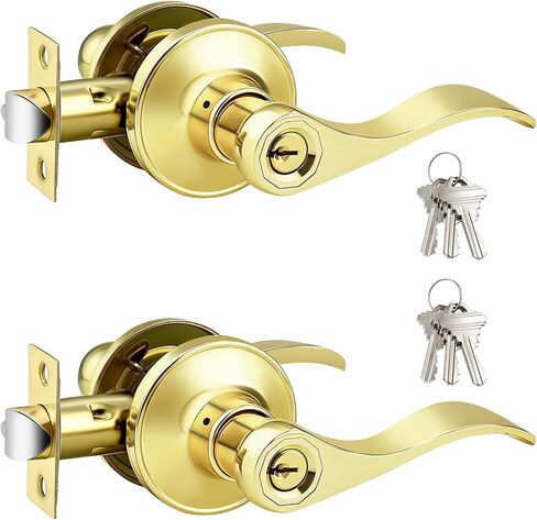 Gobrico Satin Nickel 2 حزمة من أذرع مقبض الباب على شكل موجة/قطرة على شكل مفتاح، ومقابض بقفل ونفس المفتاح لباب المدخل الخارجي in Kuwait