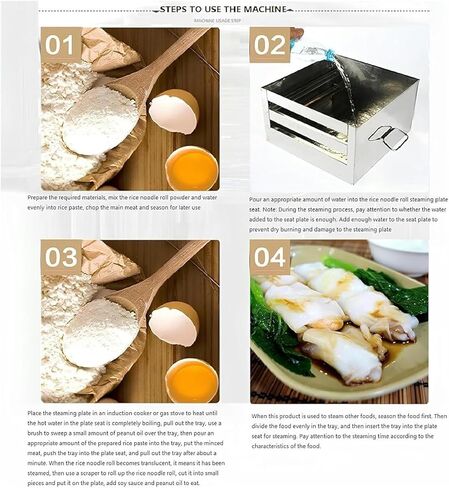 Rice Noodle Rolls Machine, Rice Roll Steamer, with Long Wooden Insulated Handle Steamer, for Cheung Fun Changfen Furnace Cooking Cuisine in Saudi Arabia