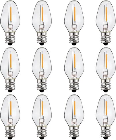 مصابيح إضاءة ليلية LED، مصابيح إضاءة مزخرفة C7 0.4 واط لشموع النوافذ/أضواء سلسلة/أضواء ليلية، مقاومة للماء، أبيض دافئ، 12 حزمة (أي ما يعادل لمبة متوهجة 4 واط) in Saudi Arabia