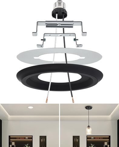 مجموعة تحويل الإضاءة من Luvkczc لتركيبات السقف مقاس 5 بوصات و6 بوصات - ترقية الإضاءة المعلقة/المعلقة، تتضمن مقبس E26، ودعامة تثبيت، ولوحة سقف مستديرة (أبيض) in Kuwait