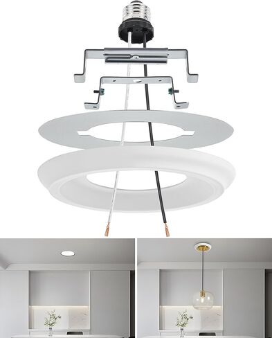 Luvkczc Recessed Can Light Conversion Kit for 5" and 6" Ceiling Fixtures - Pendant/Hanging Light Upgrade, Includes E26 Socket, Mounting Bracket, Round Ceiling Plate（White） in Saudi Arabia