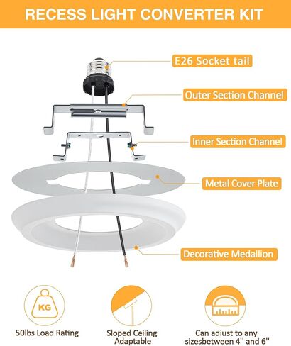 Luvkczc Recessed Can Light Conversion Kit for 5" and 6" Ceiling Fixtures - Pendant/Hanging Light Upgrade, Includes E26 Socket, Mounting Bracket, Round Ceiling Plate（White） in Saudi Arabia