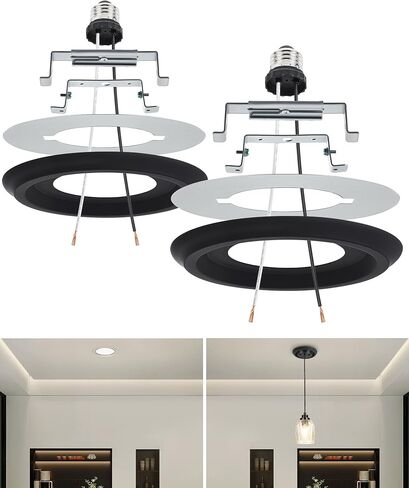 Luvkczc Recessed Can Light Conversion Kit for 5" and 6" Ceiling Fixtures - Pendant/Hanging Light Upgrade, Includes E26 Socket, Mounting Bracket, Round Ceiling Plate（White） in Saudi Arabia