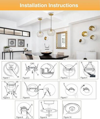 Luvkczc Recessed Can Light Conversion Kit for 5" and 6" Ceiling Fixtures - Pendant/Hanging Light Upgrade, Includes E26 Socket, Mounting Bracket, Round Ceiling Plate（White） in Saudi Arabia