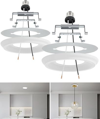 Luvkczc Recessed Can Light Conversion Kit for 5" and 6" Ceiling Fixtures - Pendant/Hanging Light Upgrade, Includes E26 Socket, Mounting Bracket, Round Ceiling Plate（White） in Saudi Arabia