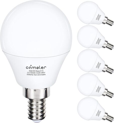 comzler A15 LED Bulbs 60W Equivalent, Warm White 2700K,E12 Small Base LED Round Light Bulb for Ceiling Fan, No Dimmable，Pack of 6 in Kuwait