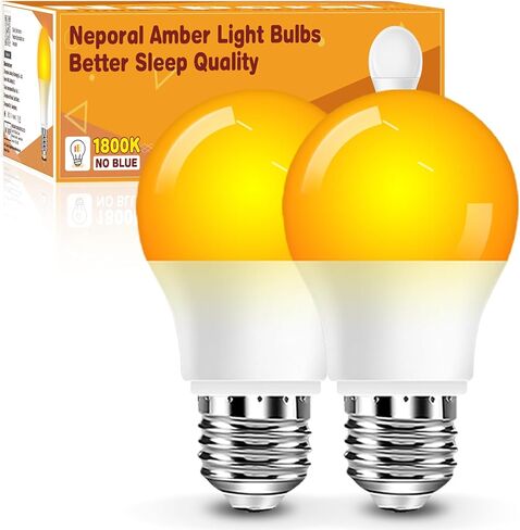 Neporal A15 Amber LED Light Bulb 1800K, True Blue Light Blocking Sleep Aid Bulb for Bedroom Nursery, 7W Replacement for 40W, Soft Warm Glow to Protect Melatonin, E26 Base (2, Amber) in Kuwait